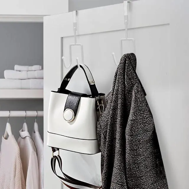 Alt view image 2 of 7 - Over The Door Hooks - 4 Packs Over The Door Hanger Soft Rubber Surface Prevent Scratches Heavy-Duty Over Door Hooks for Hanging Clothes Coats Robes Hats Towels (White)