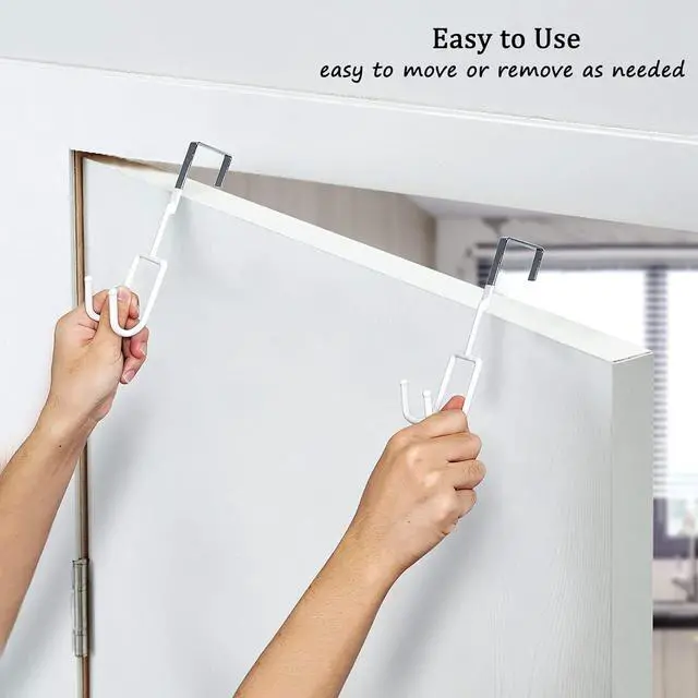 Alt view image 4 of 7 - Over The Door Hooks - 4 Packs Over The Door Hanger Soft Rubber Surface Prevent Scratches Heavy-Duty Over Door Hooks for Hanging Clothes Coats Robes Hats Towels (White)