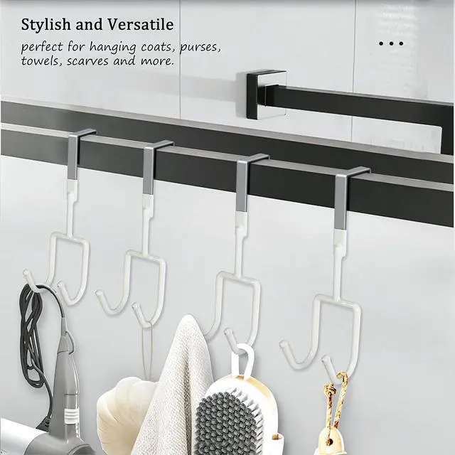 Alt view image 7 of 7 - Over The Door Hooks - 4 Packs Over The Door Hanger Soft Rubber Surface Prevent Scratches Heavy-Duty Over Door Hooks for Hanging Clothes Coats Robes Hats Towels (White)