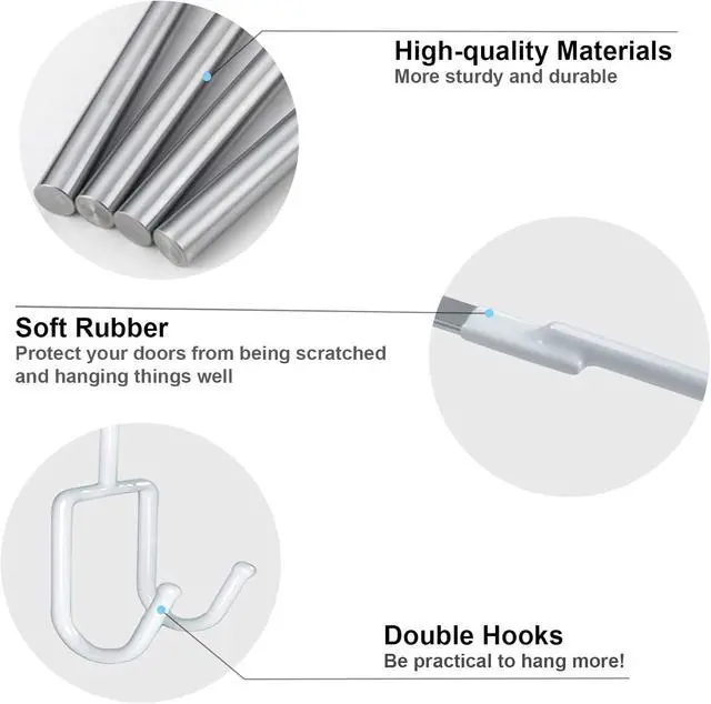 Alt view image 5 of 7 - Over The Door Hooks - 4 Packs Over The Door Hanger Soft Rubber Surface Prevent Scratches Heavy-Duty Over Door Hooks for Hanging Clothes Coats Robes Hats Towels (White)