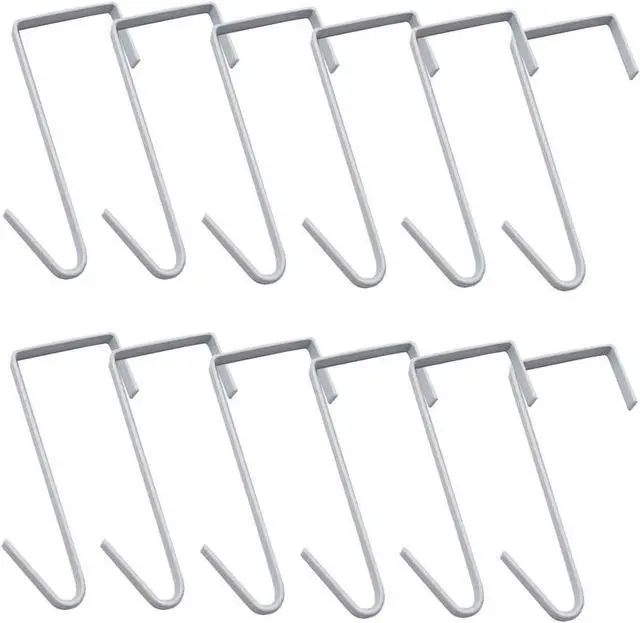 Main image of 12 Pack White Smart Over The Door Hook 2 Side Metal Z Hooks S Hooks for Hanging Coats Bags Towels for Bathroom Kitchen Office