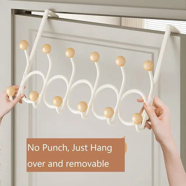 Alt view image 2 of 6 - Over The Door Hooks 12 Hooks Door Hanger Hook Over The Door Towel Rack for Bathroom Sturdy Metal Over Door Hooks for Hanging Clothes Hats Keys Purse Towels (Rings-White/Natural)