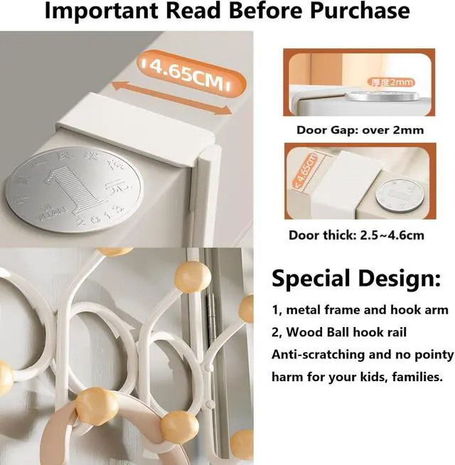 Alt view image 4 of 6 - Over The Door Hooks 12 Hooks Door Hanger Hook Over The Door Towel Rack for Bathroom Sturdy Metal Over Door Hooks for Hanging Clothes Hats Keys Purse Towels (Rings-White/Natural)