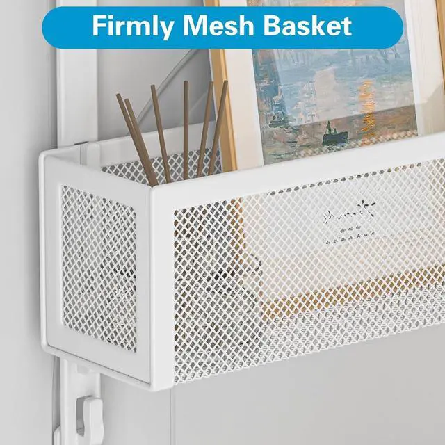 Alt view image 5 of 7 - Over The Door Hooks Organizer Door Hanger Towel Rack with 2 Baskets Adjustable Over The Door Coat Rack Back of Door Storage for Bedroom Kitchen Bathroom (White)