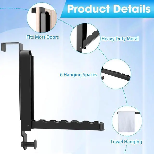 Alt view image 2 of 7 - Over The Door Drying Rack 2 Pack Foldable Over The Door Hooks Hanger for Laundry Clothes Heavy Duty Door Organizer Rack Coat Towels Hanging Storage for Bedroom Bathroom Kitchen