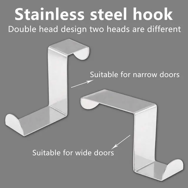 Alt view image 4 of 6 - 5Pcs Over The Door Hooks Z-Shaped Hanging Hooks Dual Head Fits 2 & 1 Door Widths Reversible Single Hanger Hook for Over The Door Bathroom Kitchen Cupboard Drawer