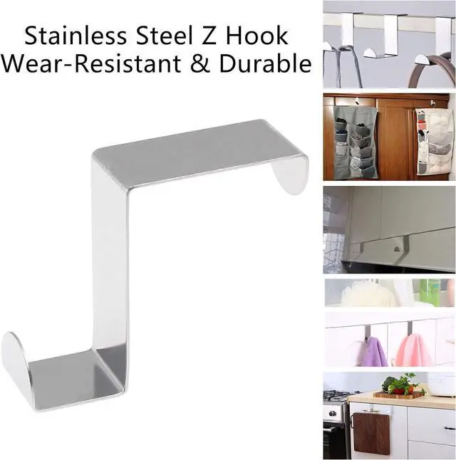 Alt view image 5 of 6 - 5Pcs Over The Door Hooks Z-Shaped Hanging Hooks Dual Head Fits 2 & 1 Door Widths Reversible Single Hanger Hook for Over The Door Bathroom Kitchen Cupboard Drawer