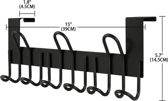 Alt view image 6 of 7 - Over The Door Hooks - for Doors up to 1-3/4 Thickness Metal Door Hanger with 9 Hooks Over The Door Hanger for Coats Hats Towels Black