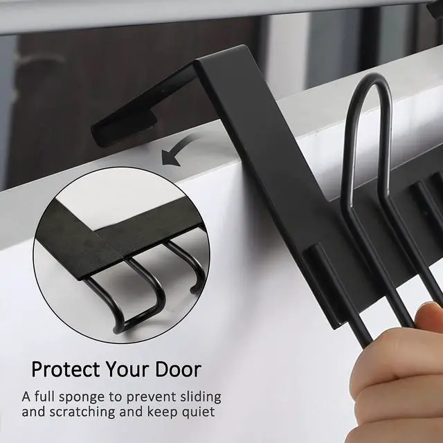 Alt view image 4 of 7 - Over The Door Hooks - for Doors up to 1-3/4 Thickness Metal Door Hanger with 9 Hooks Over The Door Hanger for Coats Hats Towels Black