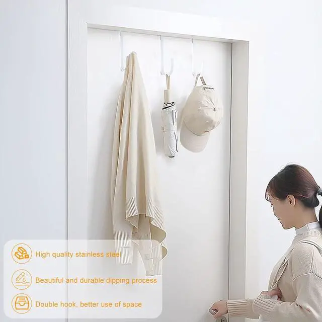 Alt view image 6 of 7 - Double Sided Over The Door Hooks for Clothes. Over The Door Hanger Hook Set of Two. Towel Hanger for Bathroom Wreath Hook Coat Rack Hat Organizer or Plant Hooks for Ceiling 2 Pack