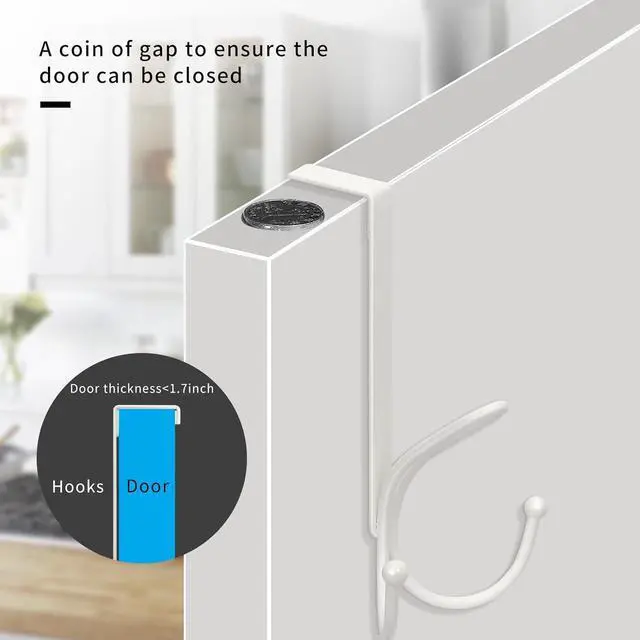 Alt view image 5 of 7 - Over The Door Hooks - 2 Pack Door Hangers with Sponge Pad Prevent Scratches Heavy Duty Organizer Hooks for Living Room Bathroom Bedroom Kitchen Hanging Clothes Robe Towels Hats Bags White