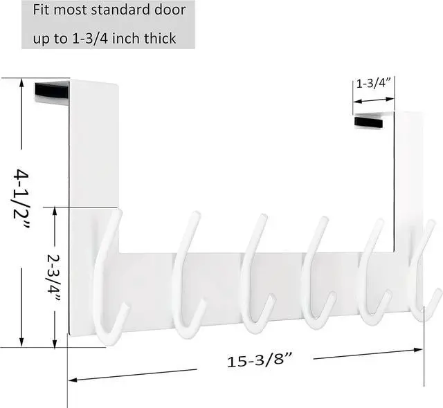 Alt view image 2 of 7 - Over The Door Hooks:Door Hanger Over The Door Towel Rack Door Coat Towel Hanger Door Coat Rack 6 Hooks for Hanging Clothes Jacket Hats Bathroom White