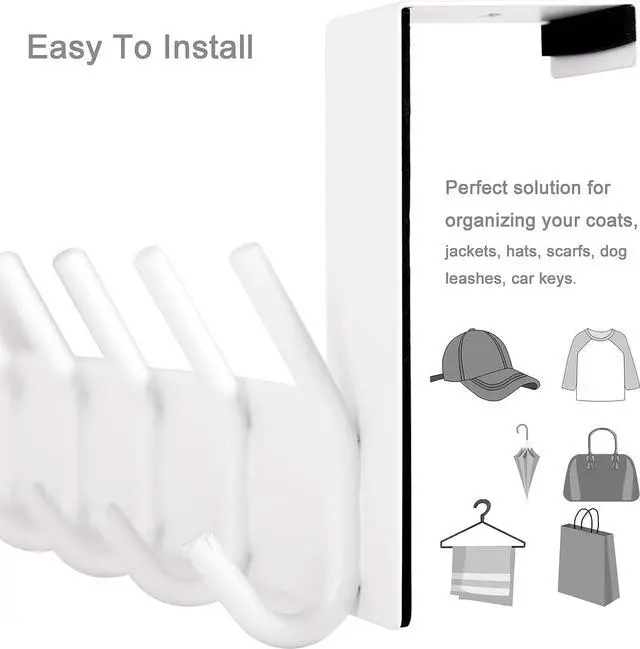 Alt view image 3 of 7 - Over The Door Hooks:Door Hanger Over The Door Towel Rack Door Coat Towel Hanger Door Coat Rack 6 Hooks for Hanging Clothes Jacket Hats Bathroom White