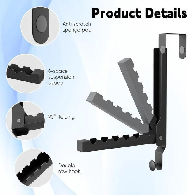 Alt view image 4 of 7 - 2 Packs Over The Door Hangers Folding Over Door Hanger Hooks Portable Space Saving Collapsible Coat Towel Racks for Laundry Bedroom Living Room Kitchen Travel Drying Storage (2Pack Black)