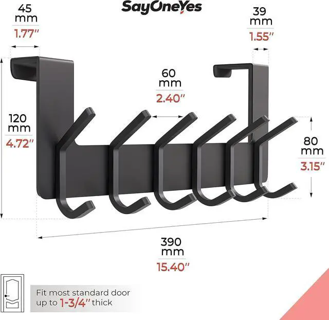 Alt view image 2 of 7 - Matte Black Over The Door Hooks  Heavy Duty Stainless Steel Door Hanger with 6 Double Hooks for Hanging Towels Coats Robes Hats Bags  No Drill Over Door Towel Rack for Bathroom & Bedroom