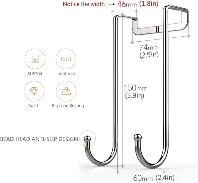 Alt view image 2 of 7 - Over Door Hook Heavy Duty Hooks for Hanging - Single Hook Loads up to 50lbs for Kitchen Bathroom Bedroom and Office - Pack of 3