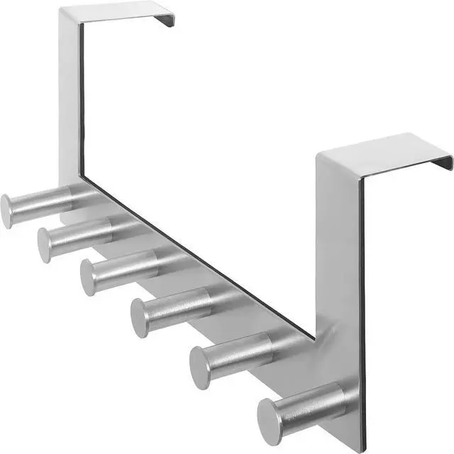Main image of Over The Door Hooks Door Hanger Over The Door Towel Rack with 6 Peg Hooks for Hanging Over Door Coat Rack for Clothes Back of Bathroom Silver