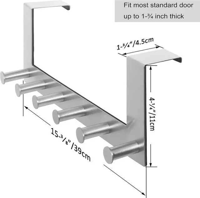 Alt view image 2 of 7 - Over The Door Hooks Door Hanger Over The Door Towel Rack with 6 Peg Hooks for Hanging Over Door Coat Rack for Clothes Back of Bathroom Silver