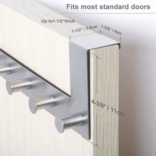 Alt view image 3 of 7 - Over The Door Hooks Door Hanger Over The Door Towel Rack with 6 Peg Hooks for Hanging Over Door Coat Rack for Clothes Back of Bathroom Silver