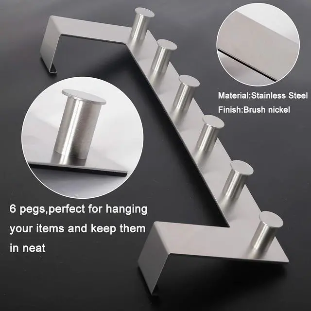 Alt view image 5 of 7 - Over The Door Hooks Door Hanger Over The Door Towel Rack with 6 Peg Hooks for Hanging Over Door Coat Rack for Clothes Back of Bathroom Silver