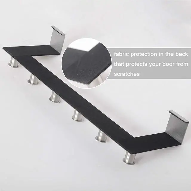 Alt view image 6 of 7 - Over The Door Hooks Door Hanger Over The Door Towel Rack with 6 Peg Hooks for Hanging Over Door Coat Rack for Clothes Back of Bathroom Silver