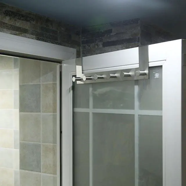 Alt view image 7 of 7 - Over The Door Hooks Door Hanger Over The Door Towel Rack with 6 Peg Hooks for Hanging Over Door Coat Rack for Clothes Back of Bathroom Silver