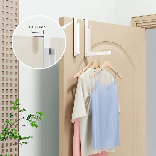 Alt view image 2 of 7 - 2 Pack Over The Door Hanger Folding Over The Door Drying Rack for Laundry Overdoor Hanger Hook Coat Rack Portable Small Clothes Drying Rack for Dorm White