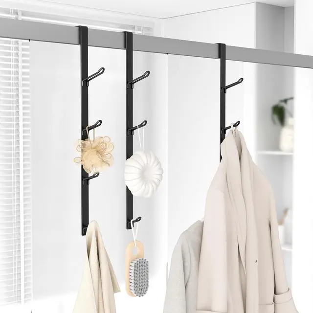 Alt view image 6 of 7 - Over The Door Hooks: Black Vertical Over The Door Hanging Hook for Towel and Clothes Hangers 3 PCS