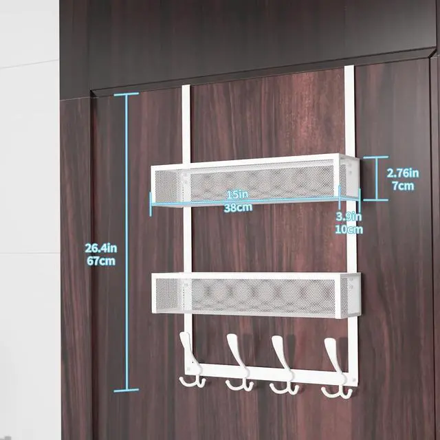 Alt view image 6 of 6 - Over The Door Hooks Organizer Coat Rack with 12 Hooks and 2 Mesh Baskets Back of Door Storage Organizer for Bathroom Bedroom Kitchen Office(White)