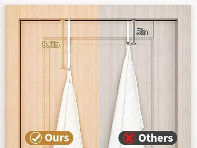 Alt view image 3 of 7 - Over the Door Hooks hanger over the door towel hook Organizer hanging for coat clothes backpack hat purse Metal Towel Rack Back of Shower for Bathroom Dorm Bedroom Kitchen Office Closet (White-2Packs)