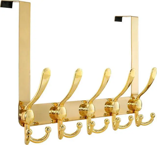 Main image of Over Door Hook 2.0 - Upgraded Version - Simple-Assembly Strong Heavy-Duty Stainless Steel 5-Tri-Hook Over The Door Hanger Rack SimpleStrong Series Gold