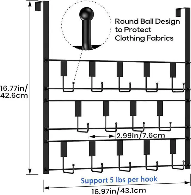 Alt view image 4 of 7 - Over The Door Hooks for Hanging 14 Hook Over Door Hanger and Towel Rack for Bathroom
