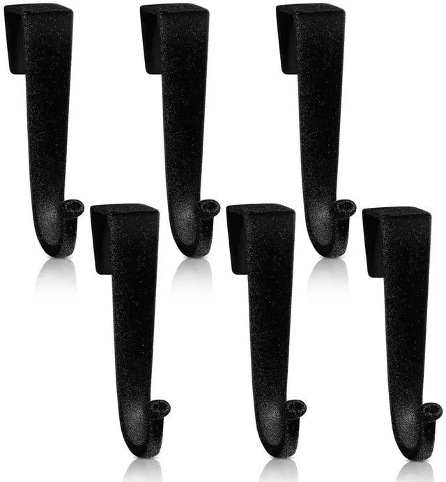 Main image of 6 Pcs Over The Door Hook Flocked Door Hooks Soft Surface Heavy Duty Over The Door Hanger for Hanging Clothes Towels Coats Bathroom Kitchen Bedroom (Black)