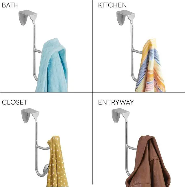 Alt view image 3 of 5 - iDesign Orbinni Over The Door Organizer Hooks for Coats Hats Robes Towels - Double Hook Chrome