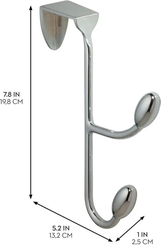 Alt view image 2 of 5 - iDesign Orbinni Over The Door Organizer Hooks for Coats Hats Robes Towels - Double Hook Chrome