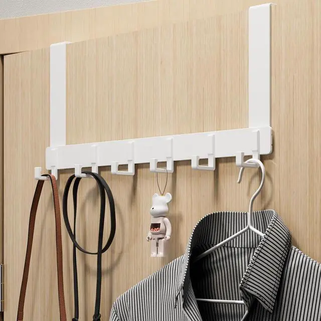 Main image of Over The Door Hooks Sturdy Door Hanger Large Over The Door Towel Rack with 6 Hooks Heavy Duty Easy to Install for Bathroom BedroomKitchenHanging Towels Coats (White).