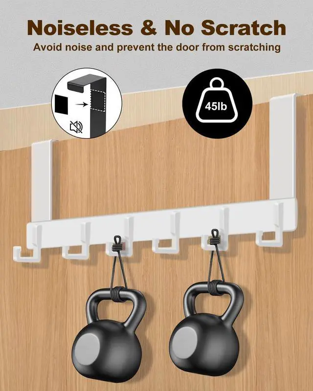 Alt view image 6 of 7 - Over The Door Hooks Sturdy Door Hanger Large Over The Door Towel Rack with 6 Hooks Heavy Duty Easy to Install for Bathroom BedroomKitchenHanging Towels Coats (White).