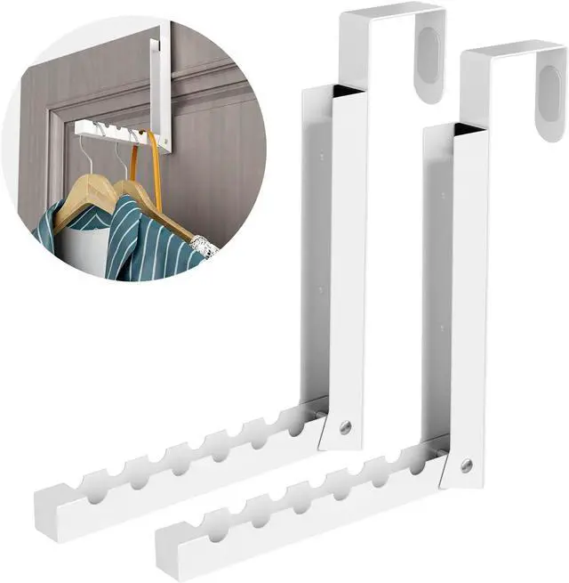 Alt view image 5 of 7 - Over The Door Hanger Folding Clothes Drying Rack Folding Hanging Coat Rack for Indoor Laundry Room Compact Small Space Foldable Portable Clothing Hanger Hook Collapsible- 2 Pack (White)