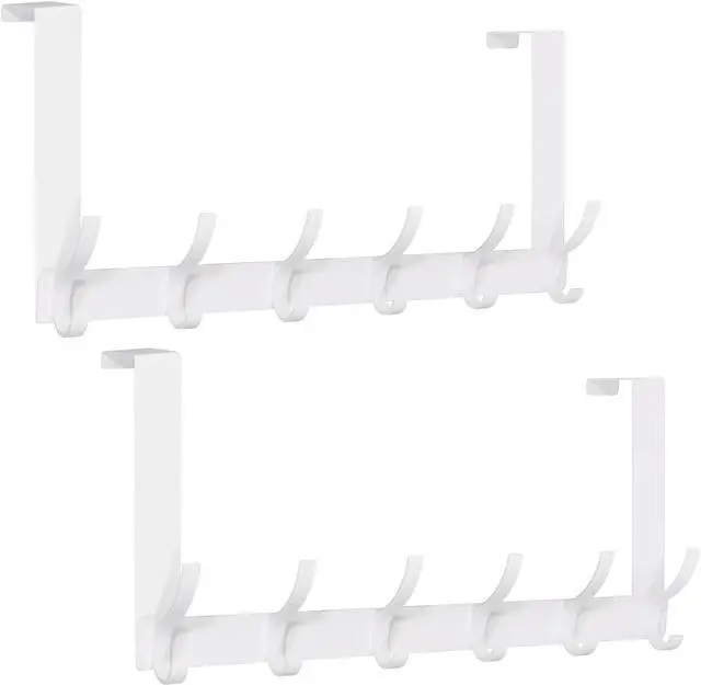 Main image of 2 Pack Over The Door HookDoor Hanger for HangingOver Door Hanger Holder for Coat Robe Hat Clothe TowelsTowel Racks for Bathroom with 12 Coat Hooks (White 2 Pack-6 Hooks)