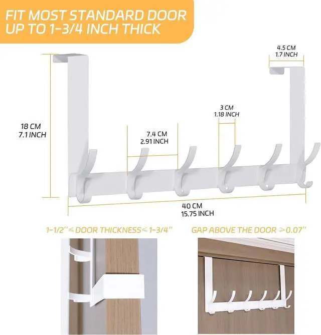 Alt view image 2 of 7 - 2 Pack Over The Door HookDoor Hanger for HangingOver Door Hanger Holder for Coat Robe Hat Clothe TowelsTowel Racks for Bathroom with 12 Coat Hooks (White 2 Pack-6 Hooks)