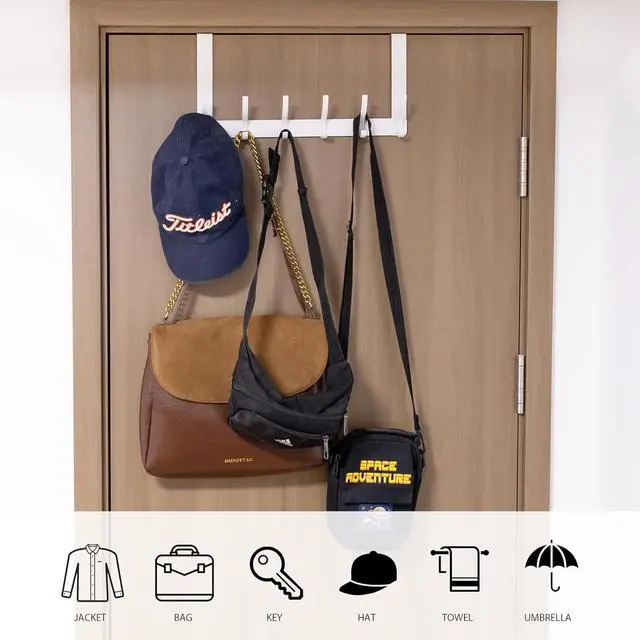 Alt view image 7 of 7 - 2 Pack Over The Door HookDoor Hanger for HangingOver Door Hanger Holder for Coat Robe Hat Clothe TowelsTowel Racks for Bathroom with 12 Coat Hooks (White 2 Pack-6 Hooks)