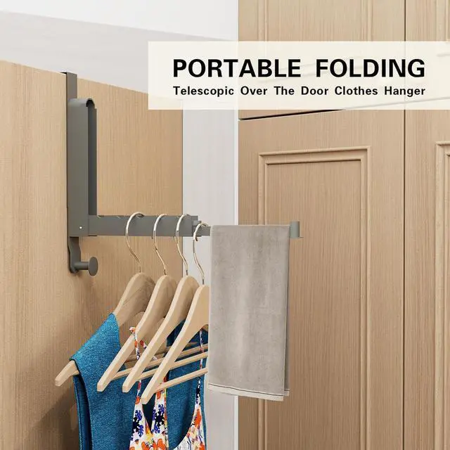 Alt view image 2 of 7 - Over The Door Drying Rack Foldable Portable Over The Door Hooks Hanger with Towel Racks for Coat Clothes Laundry Bathroom Bedroom Travel Hangers (Space Grey 1 Pack)