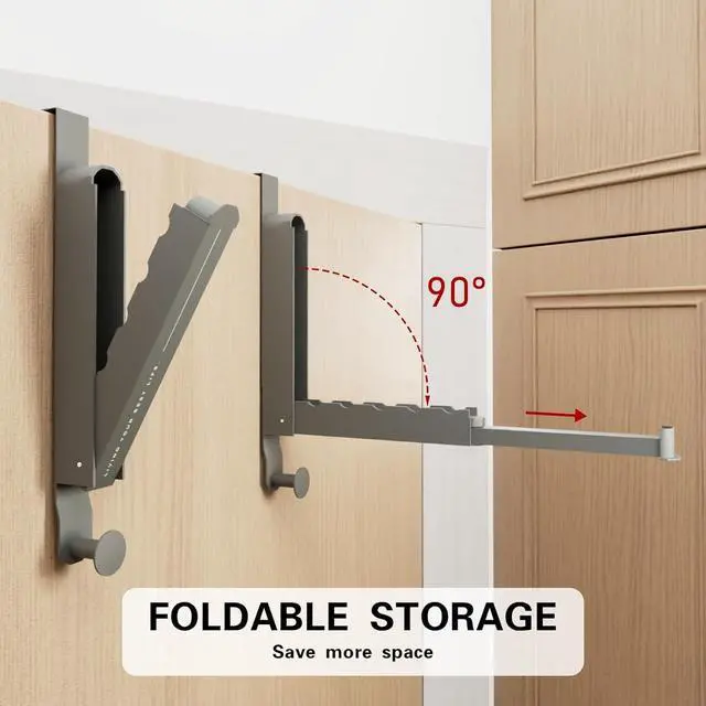 Alt view image 6 of 7 - Over The Door Drying Rack Foldable Portable Over The Door Hooks Hanger with Towel Racks for Coat Clothes Laundry Bathroom Bedroom Travel Hangers (Space Grey 1 Pack)