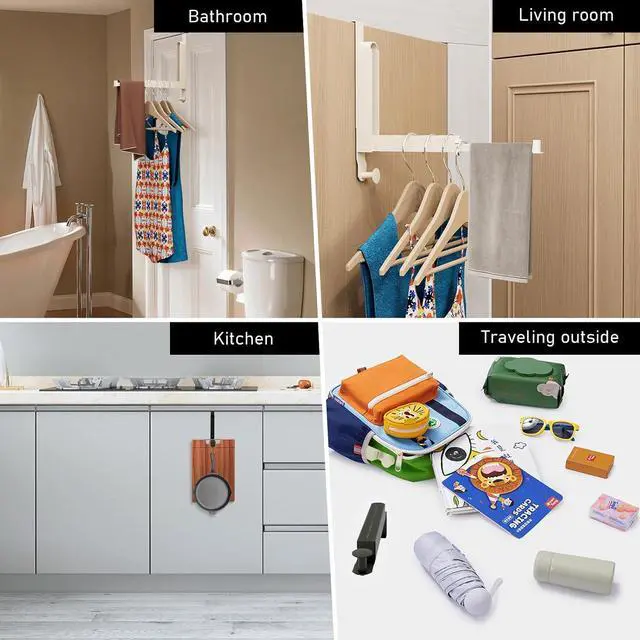 Alt view image 7 of 7 - Over The Door Drying Rack Foldable Portable Over The Door Hooks Hanger with Towel Racks for Coat Clothes Laundry Bathroom Bedroom Travel Hangers (Space Grey 1 Pack)