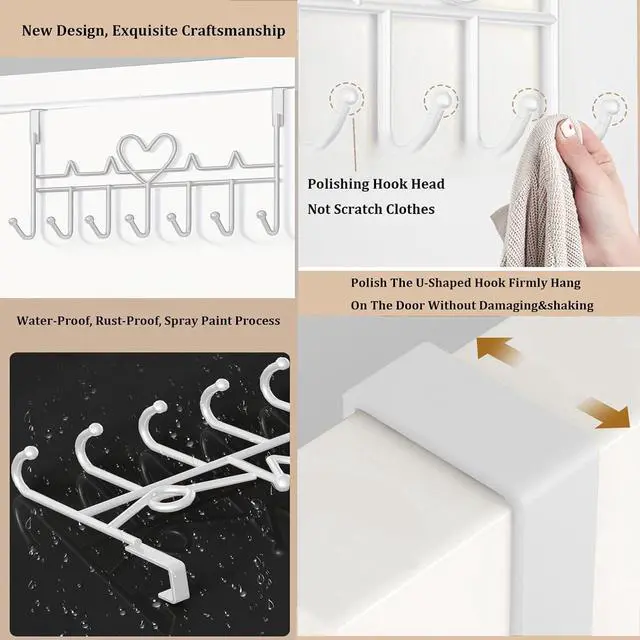 Alt view image 4 of 7 - Over The Door Hook Over Door Hanger for Coat Towel Bag Robe (1 Pack White)