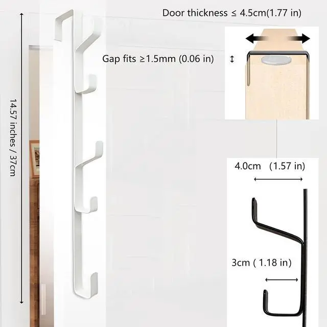 Alt view image 2 of 6 - 2 Pack Over The Door Hooks Over The Door Towel Rack Vertical Over The Door Hanger for Towels Clothes Coats Space-Saving Overdoor Metal Hanger Hook White
