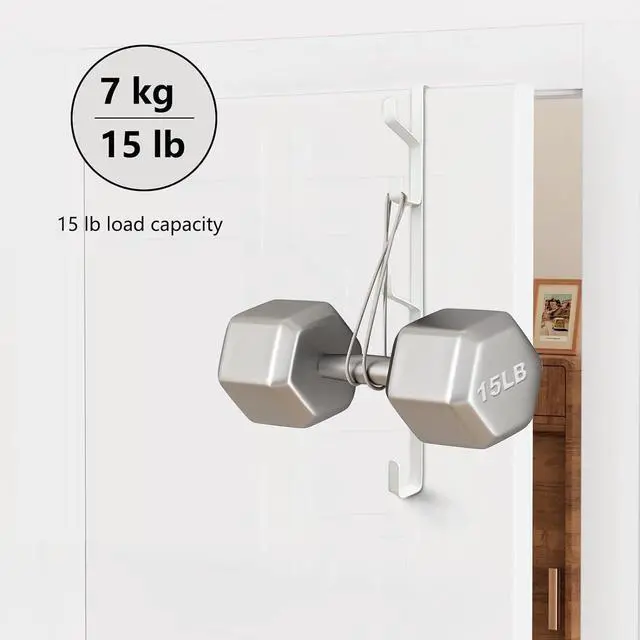 Alt view image 3 of 6 - 2 Pack Over The Door Hooks Over The Door Towel Rack Vertical Over The Door Hanger for Towels Clothes Coats Space-Saving Overdoor Metal Hanger Hook White