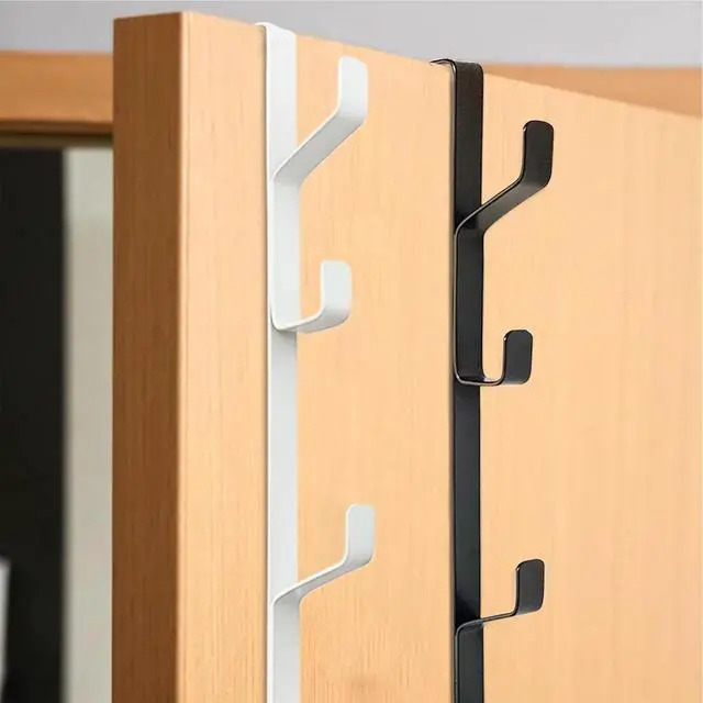Alt view image 6 of 6 - 2 Pack Over The Door Hooks Over The Door Towel Rack Vertical Over The Door Hanger for Towels Clothes Coats Space-Saving Overdoor Metal Hanger Hook White