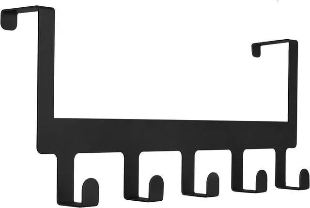 Main image of Over Door Hook Hanger Back of Door Bathroom Towel Rack Hooks Heavy-Duty Organizer Sturdy Anti-Rust Black 5-Hooks Towel Holder for Bathroom Bedroom Kitchen Coat Bag Robe Towels