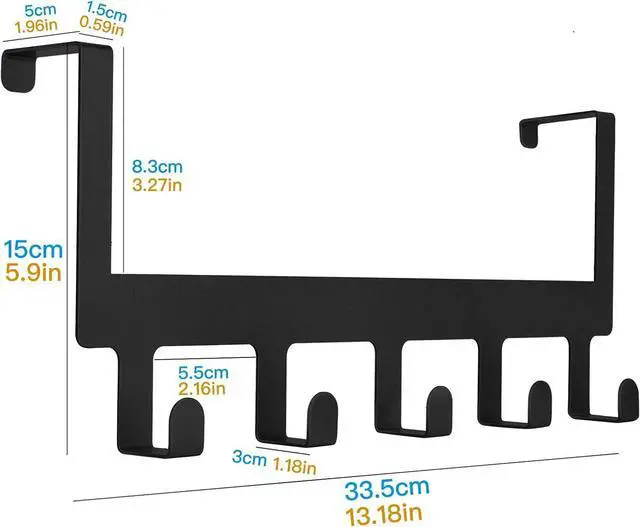 Alt view image 2 of 6 - Over Door Hook Hanger Back of Door Bathroom Towel Rack Hooks Heavy-Duty Organizer Sturdy Anti-Rust Black 5-Hooks Towel Holder for Bathroom Bedroom Kitchen Coat Bag Robe Towels